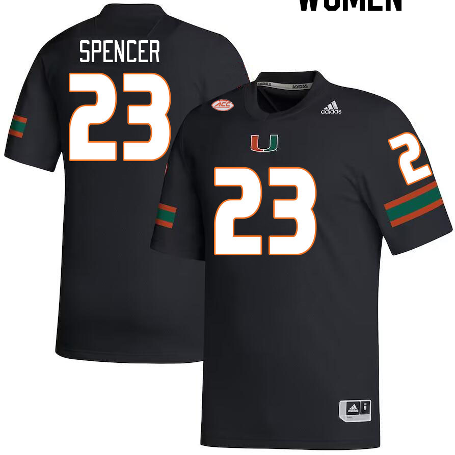 Women #23 Kaleb Spencer Miami Hurricanes College Football Jerseys Stitched-Black - Click Image to Close